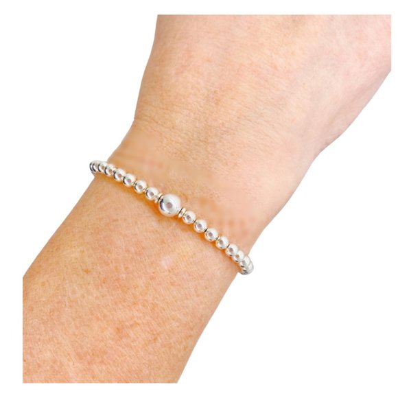 Sterling Silver Stretch Bracelet 4mm & 7mm Beads - Picture 4 of 4